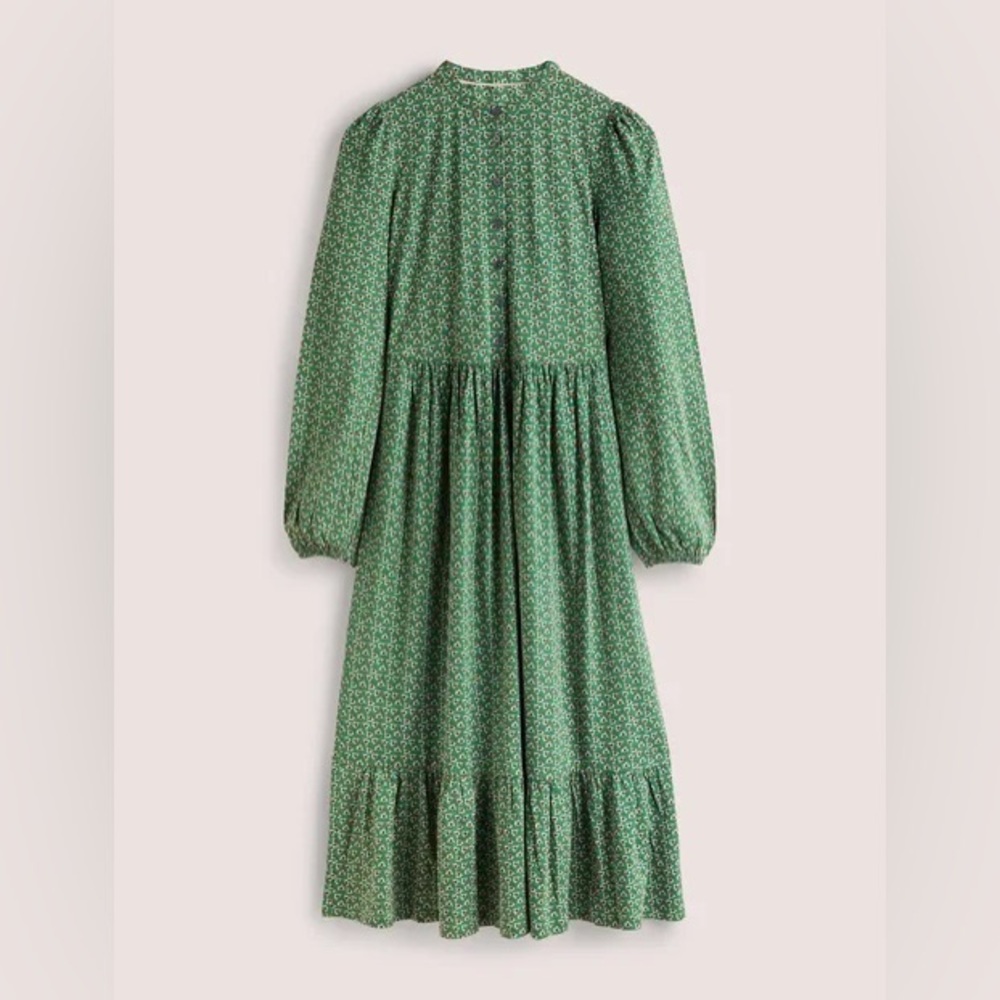 Boden Buttoned Jersey Midi Dress Hunter Green Diamond Bud